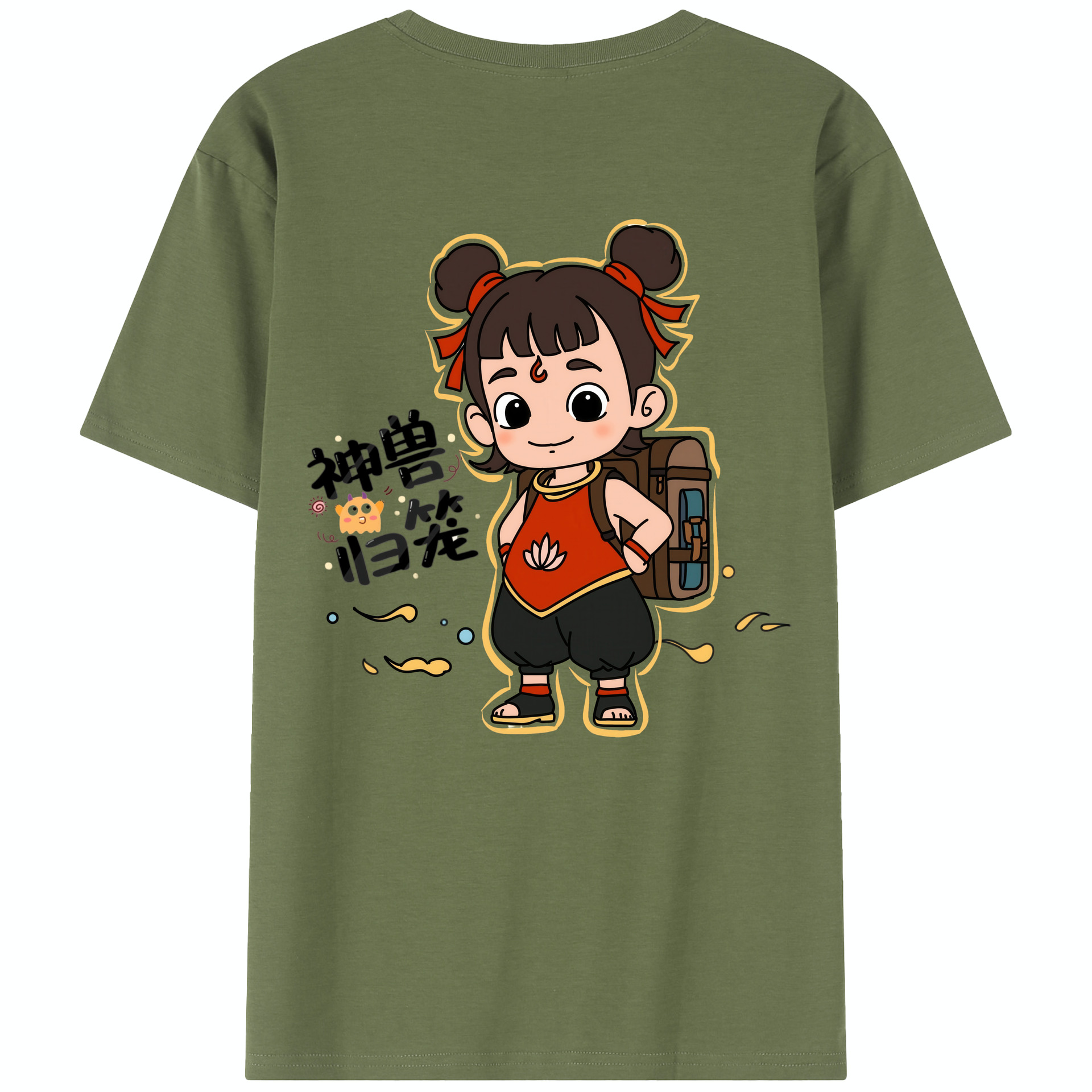 （画像用） Ne Zha 2 ナタ 魔童の大暴れ 綿100％半袖Tシャツ（背面プリント）